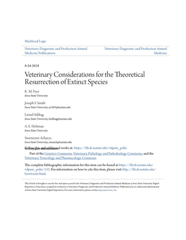 Veterinary Considerations for the Theoretical Resurrection of Extinct Species K