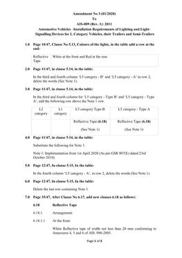 (01/2020) to AIS-009 (Rev. 1): 2011 Automotive Vehicles