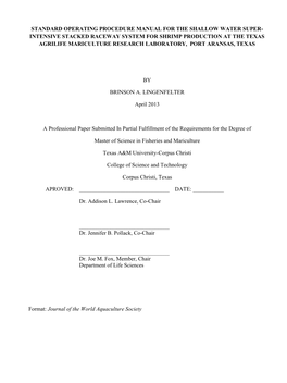 Intensive Stacked Raceway System for Shrimp Production at the Texas Agrilife Mariculture Research Laboratory, Port Aransas, Texas
