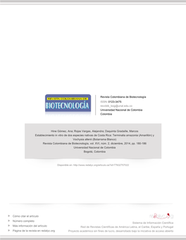 Terminalia Amazonia (Amarillón) Y Vochysia Allenii (Botarrama Blanco) Revista Colombiana De Biotecnología, Vol
