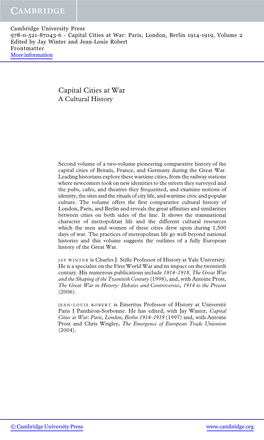 Capital Cities at War: Paris, London, Berlin 1914-1919, Volume 2 Edited by Jay Winter and Jean-Louis Robert Frontmatter More Information