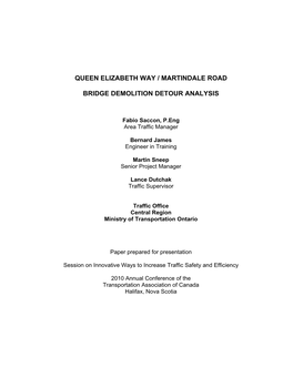 Queen Elizabeth Way / Martindale Road Bridge Demolition Detour Analysis