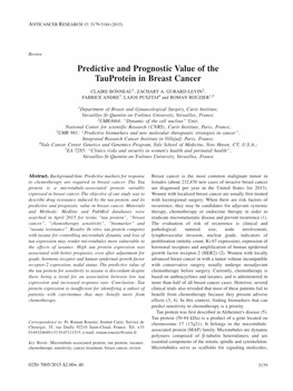 Predictive and Prognostic Value of the Tauprotein in Breast Cancer