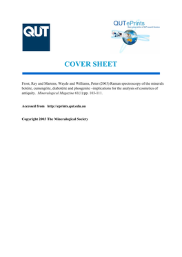 Raman Spectroscopy of the Minerals Boleite, Cumengeite, Diaboleite and Phosgenite-Implications for the Analysis of Cosmetics of Antiquity