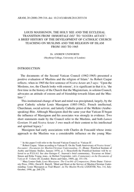 Nostra Aetate’: a Brief History of the Development of Catholic Church Teaching on Muslims and the Religion of Islam from 1883 to 1965