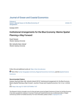 Institutional Arrangements for the Blue Economy: Marine Spatial Planning a Way Forward