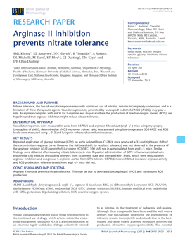 Arginase II Inhibition Prevents Nitrate Tolerance BJP