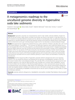 A Metagenomics Roadmap to the Uncultured Genome Diversity in Hypersaline Soda Lake Sediments Charlotte D