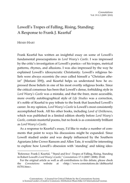 Lowell's Tropes of Falling, Rising, Standing: a Response to Frank J