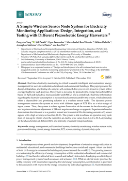 A Simple Wireless Sensor Node System for Electricity Monitoring Applications: Design, Integration, and Testing with Different Piezoelectric Energy Harvesters †