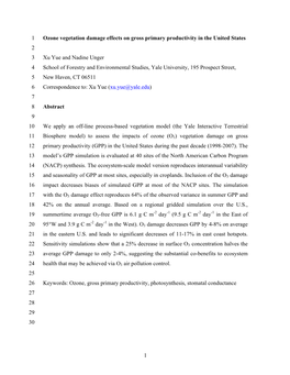 1 Ozone Vegetation Damage Effects on Gross Primary Productivity in The