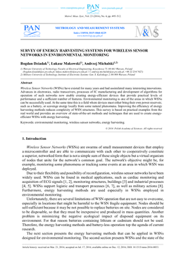 Survey of Energy Harvesting Systems for Wireless Sensor Networks in Environmental Monitoring