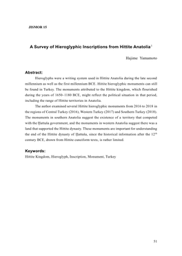 A Survey of Hieroglyphic Inscriptions from Hittite Anatolia1