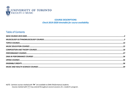 Table of Contents NEW COURSES 2019-2020