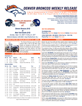 Denver Broncos Weekly Release Notes