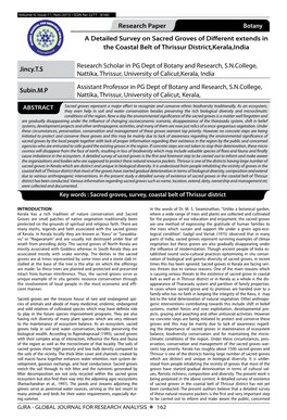 Research Paper Botany a Detailed Survey on Sacred Groves of Different Extends in the Coastal Belt of Thrissur District,Kerala,India