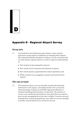 Appendix D - Regional Airport Survey