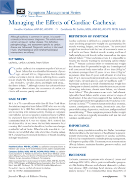 Managing the Effects of Cardiac Cachexia Heather Carlson, ANP-BC, ACHPN Ƒ Constance M