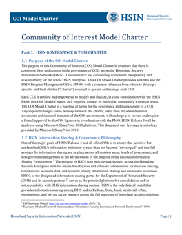 HSIN COI Model Charter