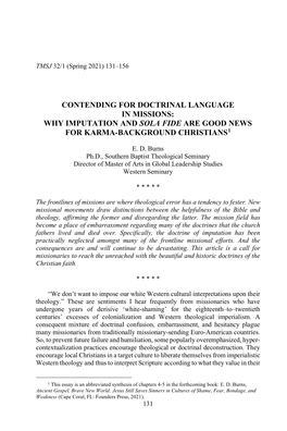 Contending for Doctrinal Language in Missions: Why Imputation and Sola Fide Are Good News for Karma-Background Christians1