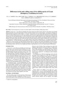 Differences in the Male Calling Songs of Two Sibling Species of Cicada