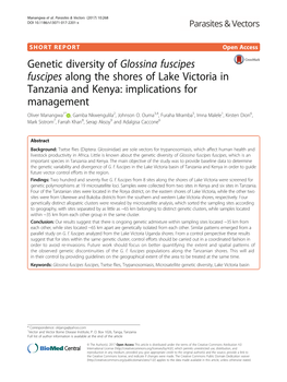 Genetic Diversity of Glossina Fuscipes Fuscipes Along