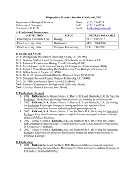 Saurabh S. Kulkarni, Phd Department of Biological Sciences Phone