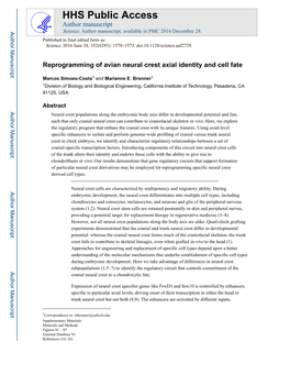 Reprogramming of Avian Neural Crest Axial Identity and Cell Fate