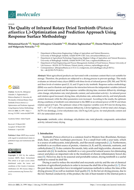 The Quality of Infrared Rotary Dried Terebinth (Pistacia Atlantica L.)-Optimization and Prediction Approach Using Response Surface Methodology