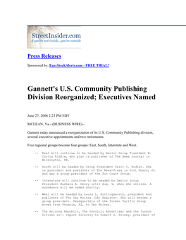 Gannett's US Community Publishing Division Reorganized