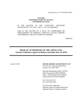 Book of Authorities of the Applicants (Genstar Settlement Approval)