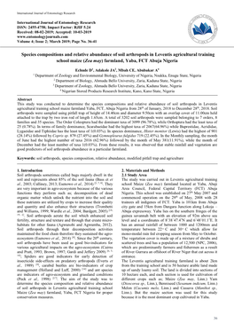 Species Compositions and Relative Abundance of Soil Arthropods in Leventis Agricultural Training School Maize (Zea May) Farmland, Yaba, FCT Abuja Nigeria