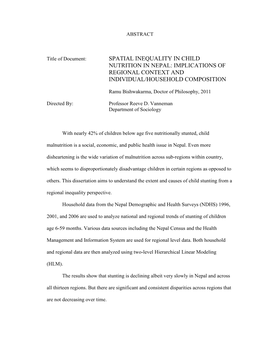 Spatial Inequality in Child Nutrition in Nepal: Implications of Regional Context and Individual/Household Composition