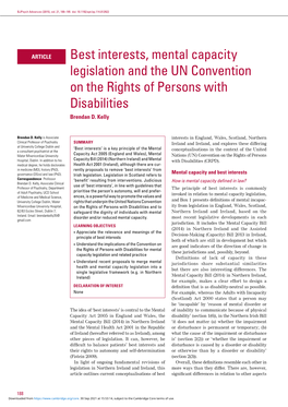 Best Interests, Mental Capacity Legislation and the UN Convention on the Rights of Persons with Disabilities Brendan D