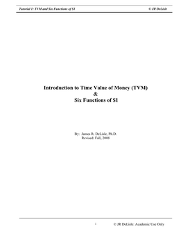 Tutorial 1: Time Value of Money