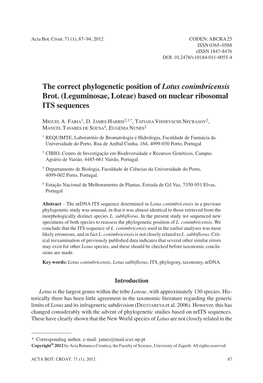 The Correct Phylogenetic Position of Lotus Conimbricensis Brot
