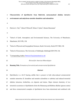 Characteristics of Djerfisherite from Fluid-Rich, Metasomatized Alkaline Intrusive Environments and Anhydrous Enstatite Chondrit