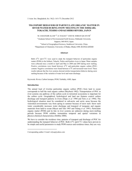 Transport Behavior of Particulate Organic Matter in River Water During Snow Melting in the Ishikari, Tokachi, Teshio and Kushiro Rivers, Japan