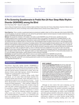 A Pre-Screening Questionnaire to Predict Non-24-Hour Sleep-Wake Rhythm Disorder (N24HSWD) Among the Blind Erin E