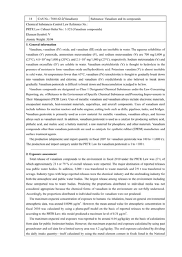 14 CAS No.: 7440-62-2(Vanadium) Substance: Vanadium and Its Compounds Chemical Substances Control Law Reference No.: PRTR Law Ca