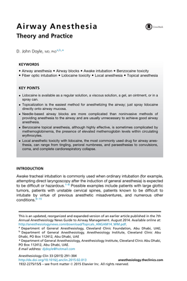 Airway Anesthesia Theory and Practice