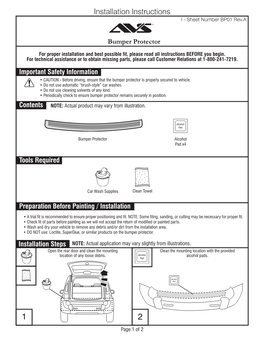 Installation Instructions I - Sheet Number BP01 Rev.A