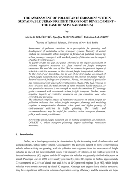 The Assessment of Pollutants Emissions Within Sustainable Urban Freight Transport Development – the Case of Novi Sad (Serbia)