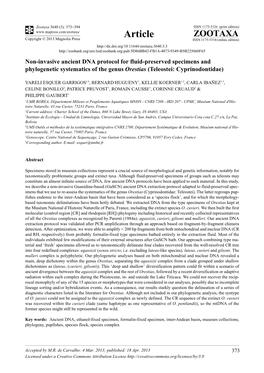 Non-Invasive Ancient DNA Protocol for Fluid-Preserved Specimens and Phylogenetic Systematics of the Genus Orestias (Teleostei: Cyprinodontidae)