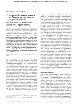 Error-Prone Bypass of Certain DNA Lesions by the Human DNA Polymerase Κ