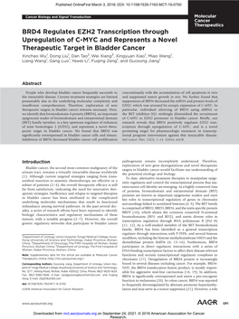 BRD4 Regulates EZH2 Transcription Through Upregulation of C-MYC