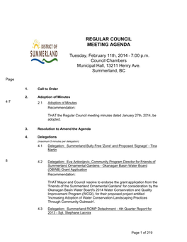 Regular Council Meeting Agenda