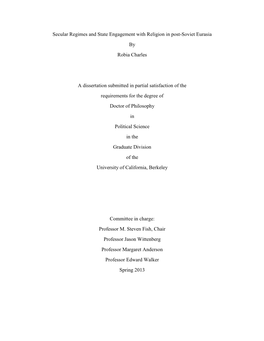 Secular Regimes and State Engagement with Religion in Post-Soviet Eurasia by Robia Charles