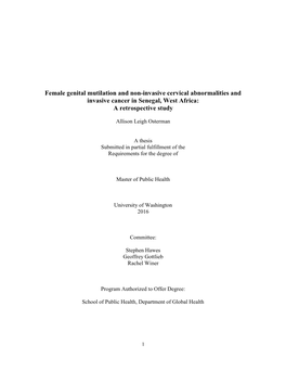 Female Genital Mutilation and Non-Invasive Cervical Abnormalities and Invasive Cancer in Senegal, West Africa: a Retrospective Study