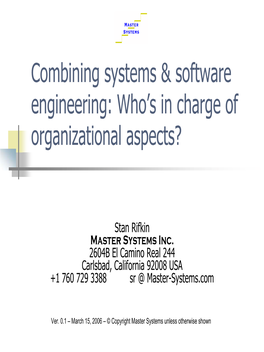 Combining Systems & Software Engineering